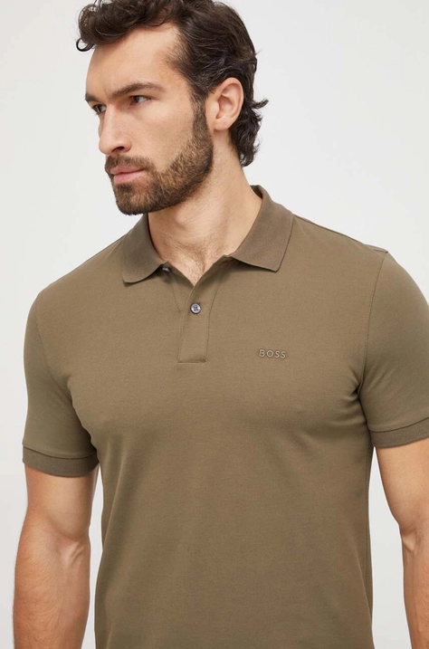 BOSS polo de bumbac culoarea verde, uni 50468301