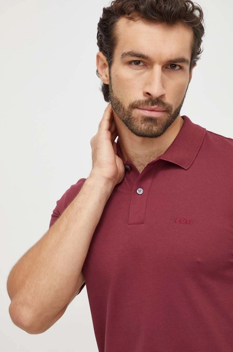 BOSS polo de bumbac culoarea bordo, uni 50468301