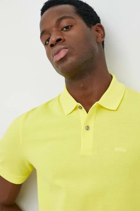 Pamučna polo majica BOSS boja: žuta, jednobojni model