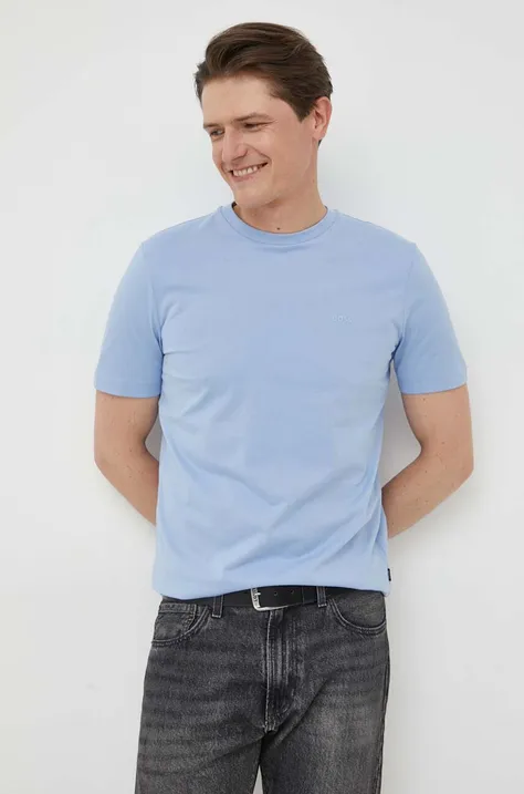 BOSS t-shirt bawełniany kolor niebieski gładki