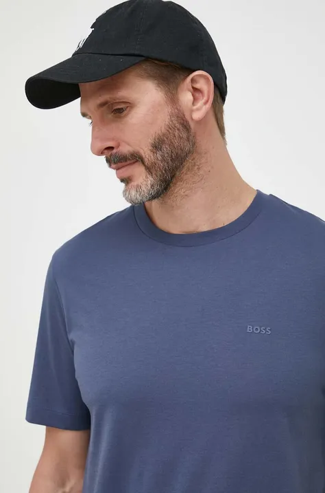 Bombažna kratka majica BOSS moški, mornarsko modra barva