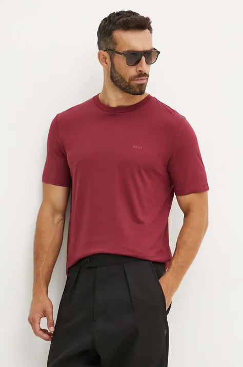 BOSS tricou din bumbac barbati, culoarea bordo, neted, 50468347