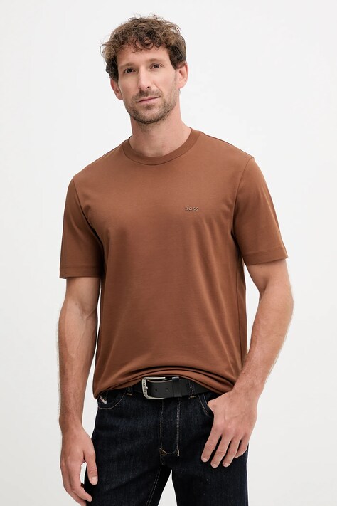 BOSS t-shirt bawełniany męski kolor brązowy gładki 50468347