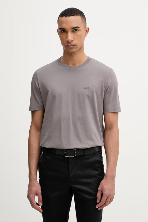 BOSS T-shirt męski bawełniany Thompson 01 brązowy 50468347