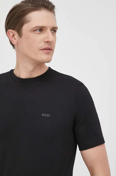 Βαμβακερό μπλουζάκι BOSS ανδρικά, χρώμα: μαύρο