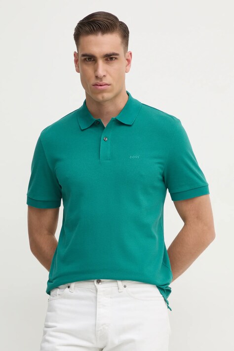 BOSS polo de bumbac culoarea verde, uni, 50468362