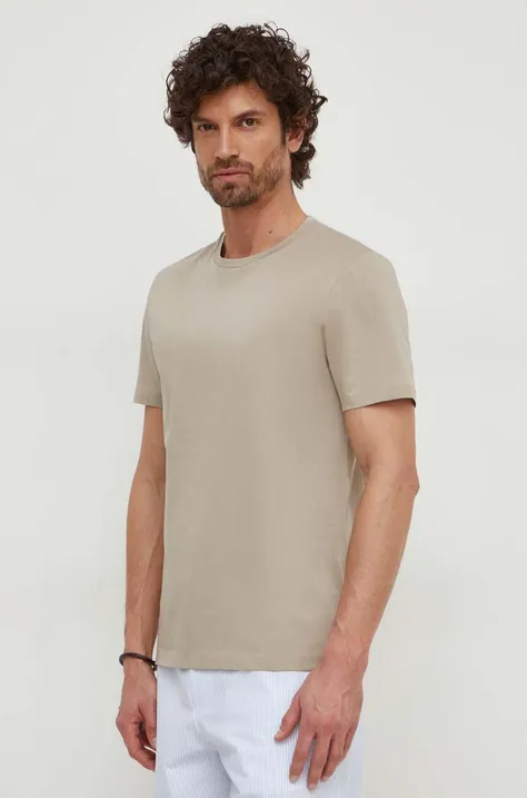 Хлопковая футболка BOSS мужской цвет бежевый однотонный