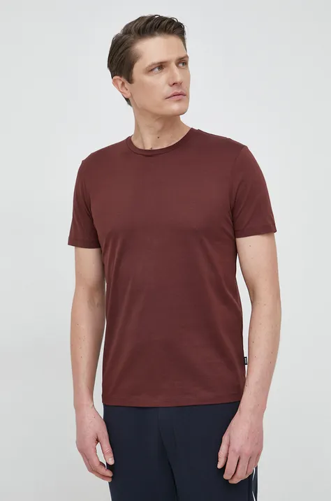 Бавовняна футболка BOSS чоловічий колір бордовий однотонний
