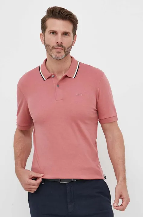 Pamučna polo majica BOSS boja: ružičasta, glatki model