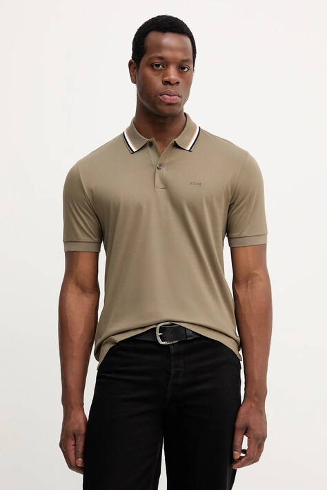 BOSS polo bawełniane kolor zielony gładki 50469360