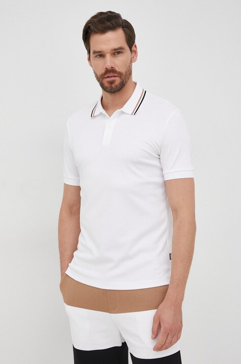 BOSS polo de bumbac culoarea alb, neted, 50469360