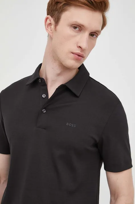 Bavlnené polo tričko BOSS čierna farba,jednofarebné,50471335