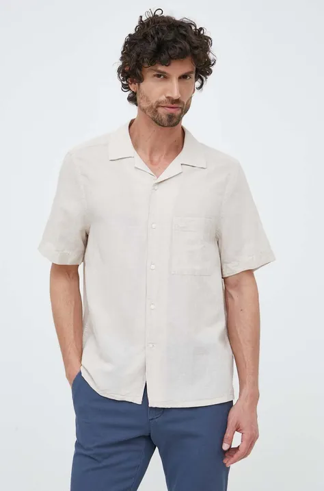 Льняная рубашка Calvin Klein мужская цвет бежевый regular