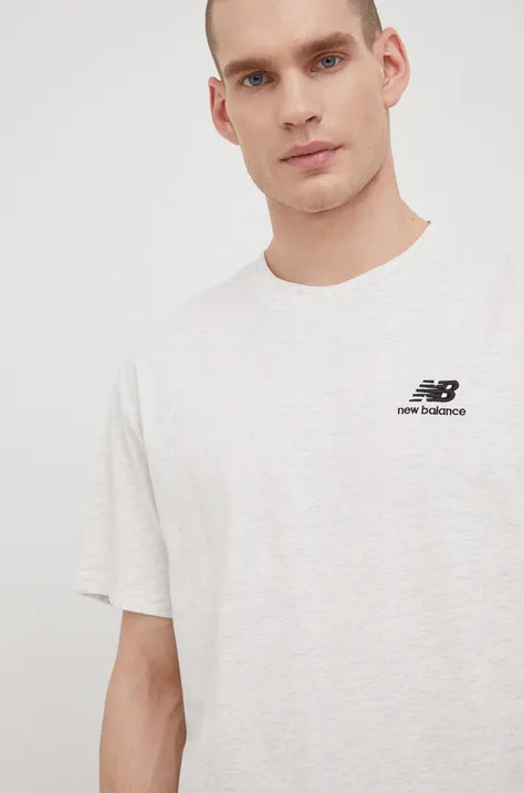 Pamučna majica New Balance boja: siva, s aplikacijom, UT21503SAH-SAH
