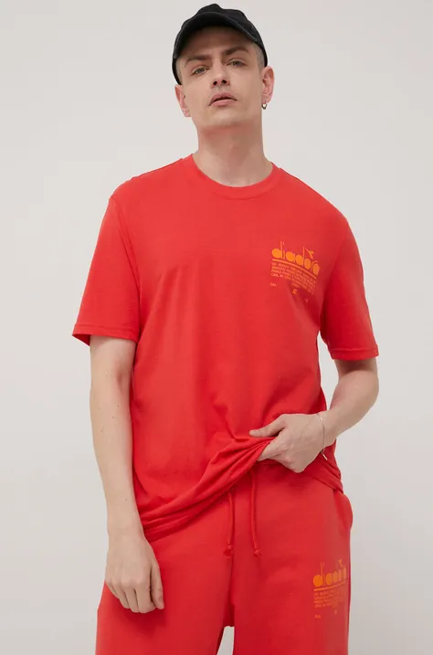 Diadora t-shirt bawełniany kolor czerwony z nadrukiem
