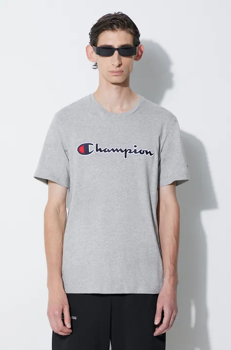Champion t-shirt bawełniany kolor szary z aplikacją 217814-GS098
