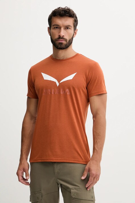 Salewa t-shirt sportowy Solidlogo kolor pomarańczowy z nadrukiem