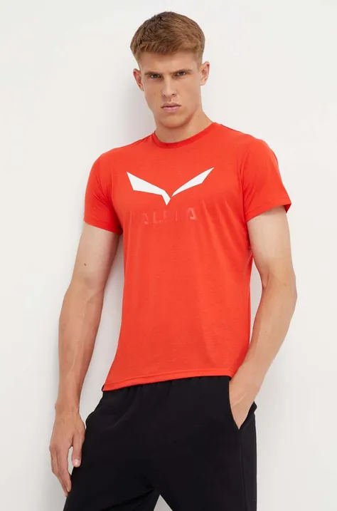 Salewa t-shirt sportowy Solidlogo Dry kolor czerwony z nadrukiem 00-0000027018