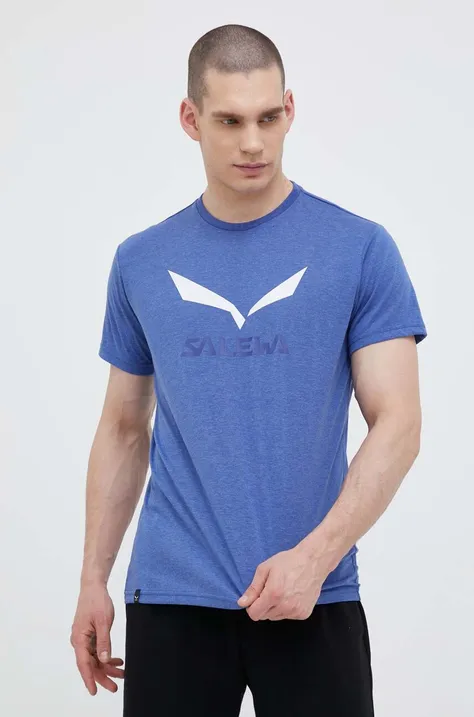 Salewa t-shirt sportowy kolor niebieski z nadrukiem