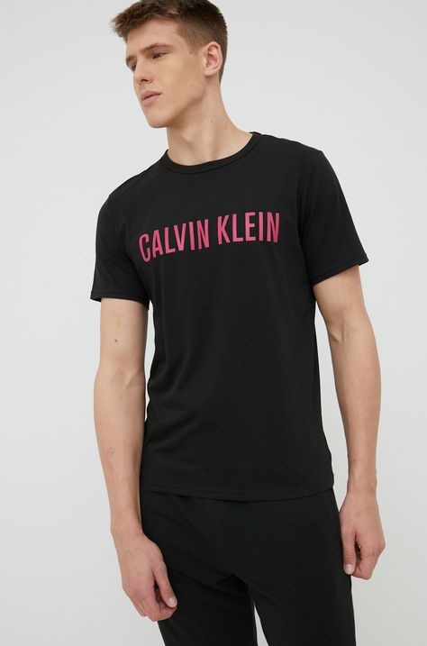 Памучно горнище на пижама с къси ръкави Calvin Klein Underwear