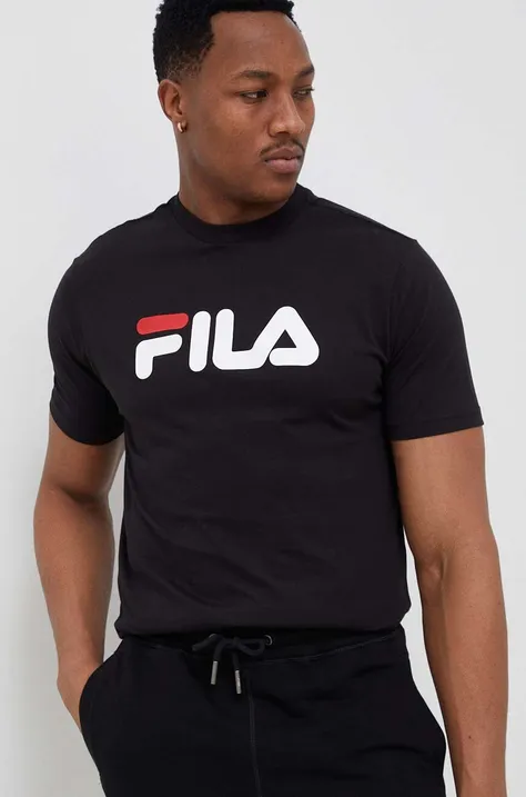Βαμβακερό μπλουζάκι Fila χρώμα: μαύρο