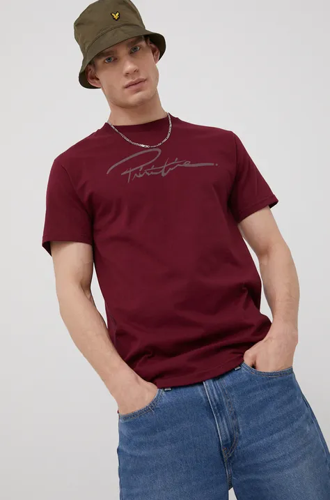Primitive t-shirt bawełniany kolor bordowy z nadrukiem