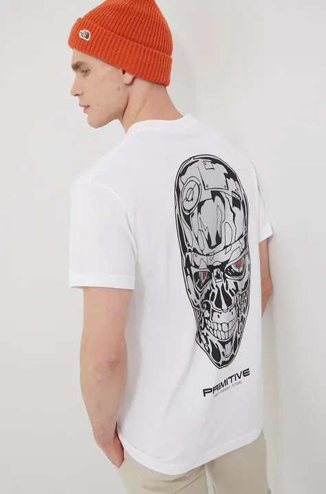 Primitive t-shirt bawełniany x Terminator kolor biały z nadrukiem