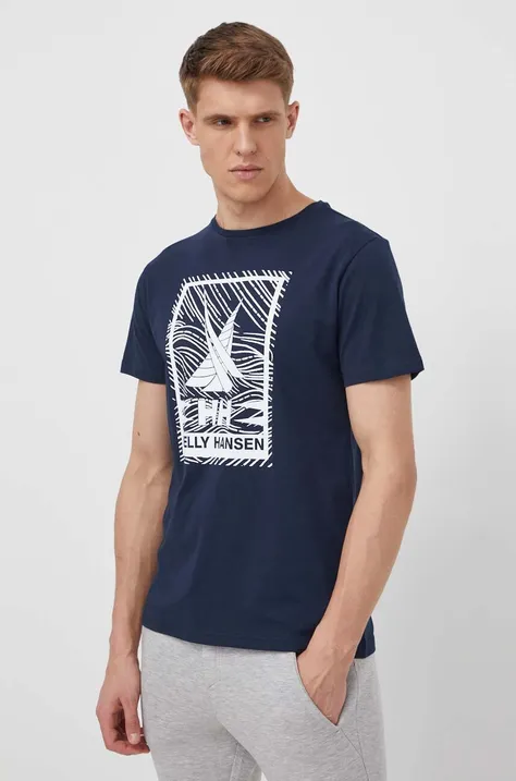 Βαμβακερό μπλουζάκι Helly Hansen ανδρικά, χρώμα: ναυτικό μπλε