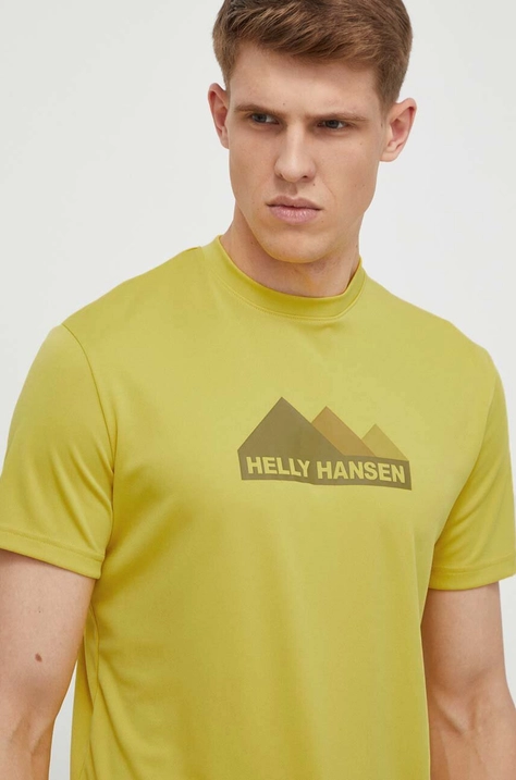 Športové tričko Helly Hansen žltá farba, s potlačou