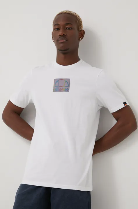Bavlnené tričko Ellesse SHM13829-WHITE, biela farba, s nášivkou
