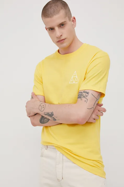 Bavlněné tričko HUF žlutá barva, s potiskem