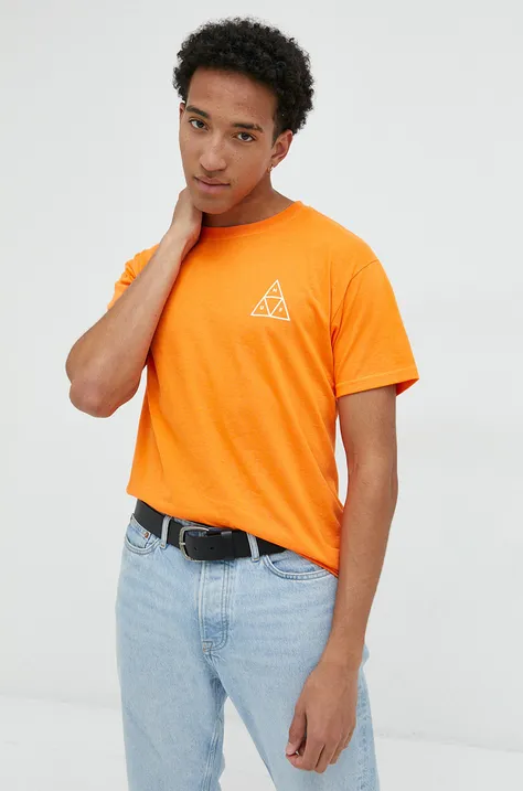 Bombažna kratka majica HUF oranžna barva