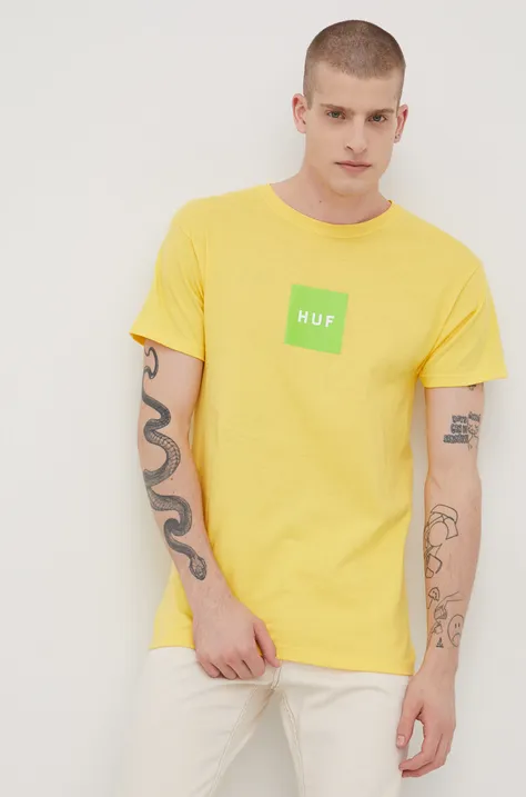 HUF t-shirt bawełniany kolor żółty z nadrukiem