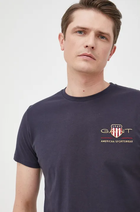 Gant t-shirt bawełniany 2003081. kolor granatowy z aplikacją