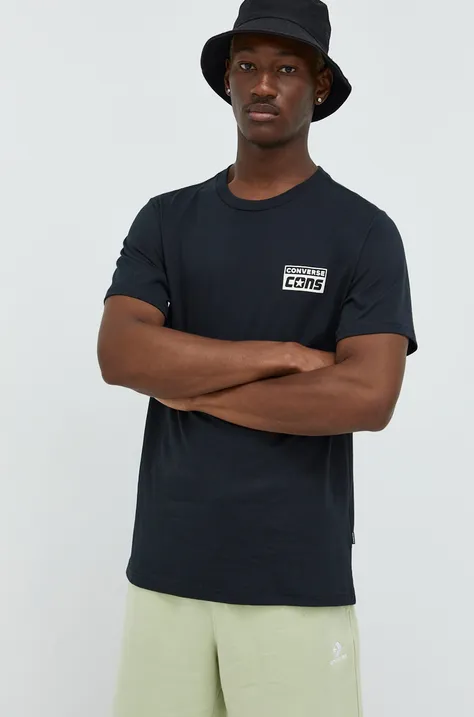 Памучна тениска Converse в черно с принт