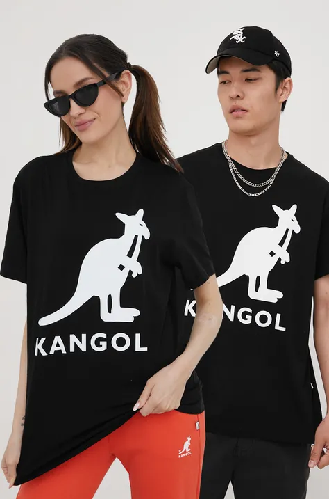 Kangol t-shirt bawełniany kolor czarny z nadrukiem KLEU005-01