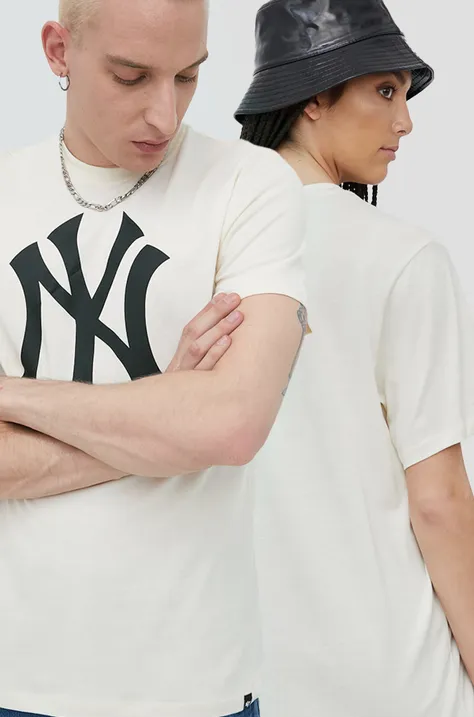 Бавовняна футболка 47brand Mlb New York Yankees колір бежевий з принтом