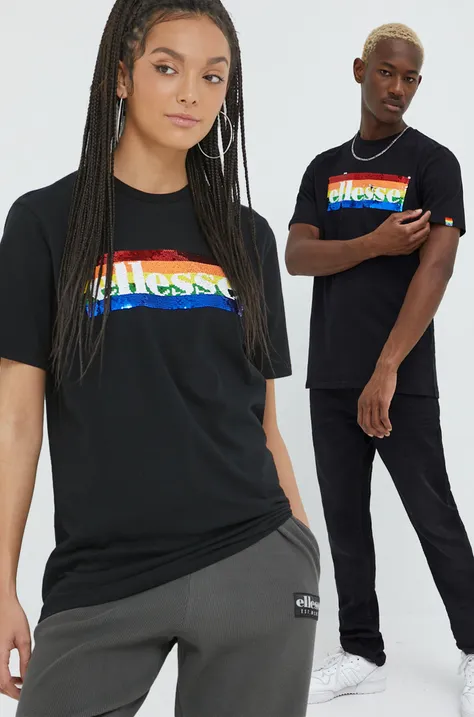 Bavlněné tričko Ellesse Rainbow Pack černá barva, s aplikací, SHN15709-011