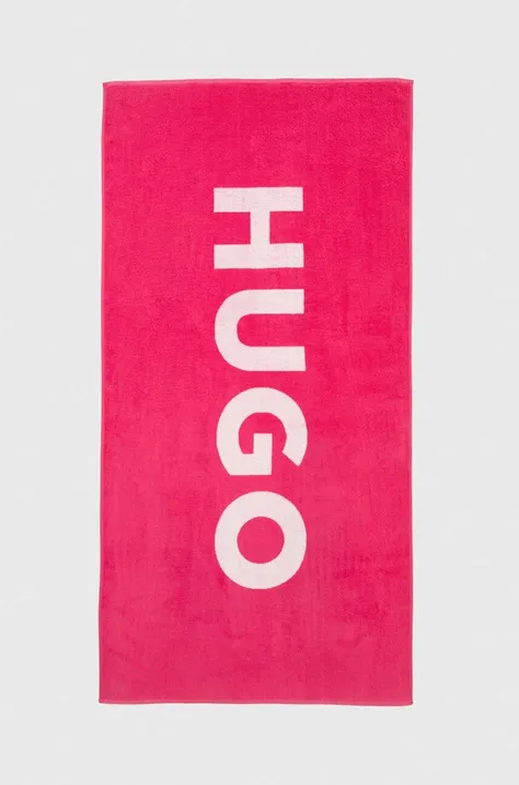 HUGO ręcznik bawełniany kolor różowy