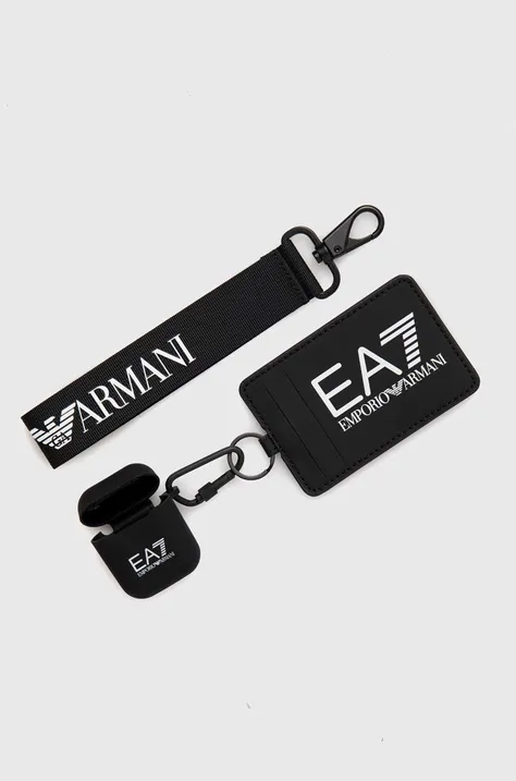 Pouzdro na karty + pouzdro na sluchátka EA7 Emporio Armani černá barva
