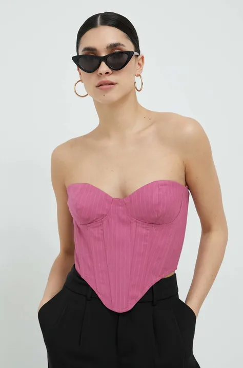 Bardot top damska kolor fioletowy wzorzysta