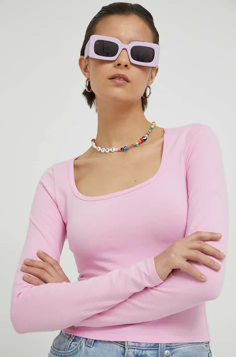 Βαμβακερό μπλουζάκι Hollister Co. χρώμα: ροζ