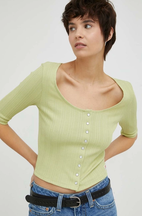 Levi's bluza femei, culoarea verde, neted