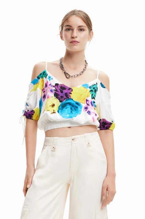 Desigual bluza femei, culoarea alb, modelator