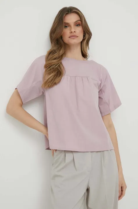 Sisley t-shirt bawełniany kolor różowy