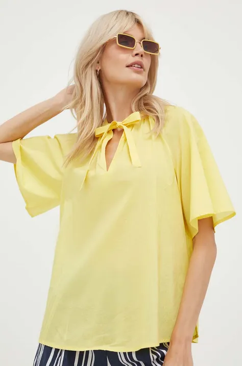 United Colors of Benetton bluzka bawełniana damska kolor żółty gładka
