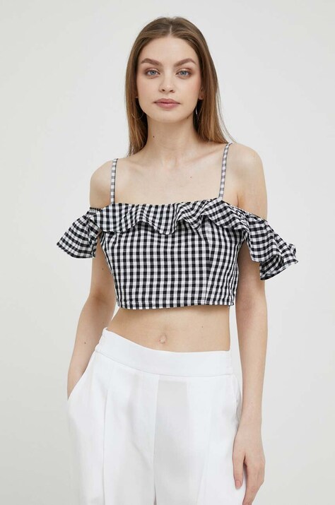 Top από λινό μείγμα United Colors of Benetton χρώμα: μαύρο