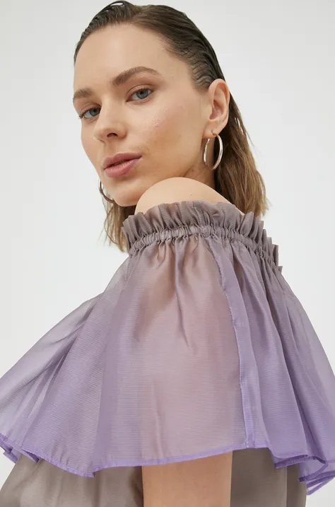 Bruuns Bazaar bluzka damska kolor fioletowy wzorzysta