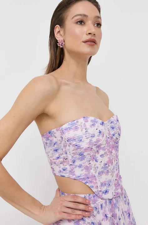 Корсет Bardot в лилаво с флорален десен