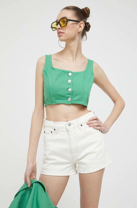 Tommy Jeans top din denim culoarea verde